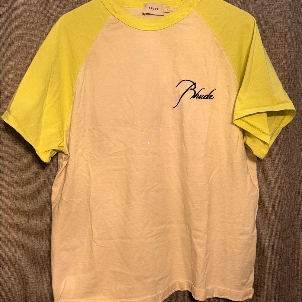 Rhude Raglan Two-Tone Yellow and Cream Tee